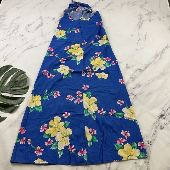 Kimos Polynesian Shop Womens Vintage Wrap Midi Dress Size S Blue Yellow Hawaiian - Picture 7 of 12
